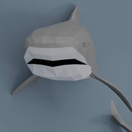 Wll-dp одлична бела ајкула изгледа хартија трофеј 3Д хартија скулптура геометриска хартија модел DIY оригами загатка креативна wallидна