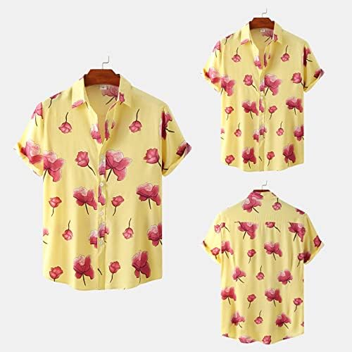 Кошули на Хавајски кошули на ЗДДО, кратки ракави со кратки ракави надолу лето цветно печатење, обичен кошула, лабава вклопена плажа