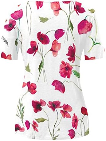 Ayaso Womens 2023 летни обични маици против вратот Кратки ракави Туника на врвови на копчето Декорално печатење лабаво вклопување удобни блузи