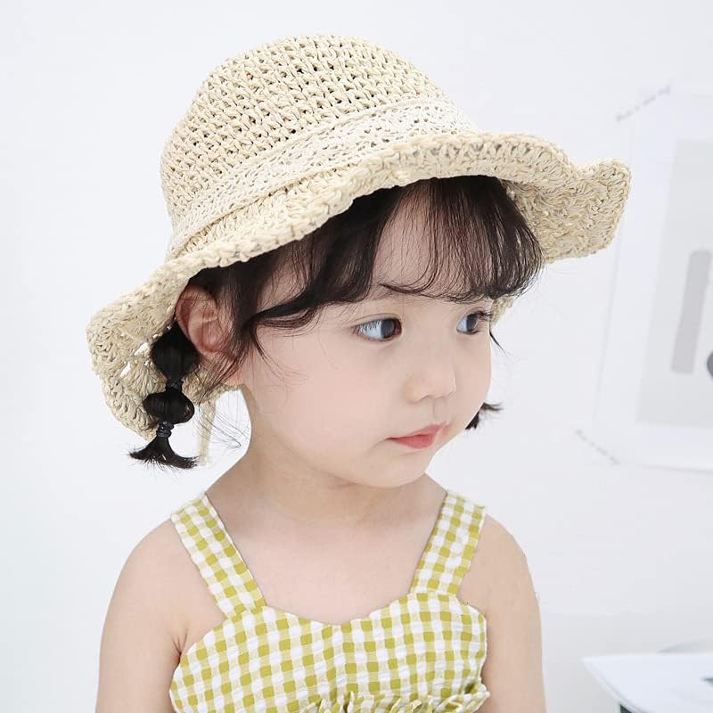 Shokids бебешки дете девојки слама капа широко гребена сонце капа плажа пливање капа