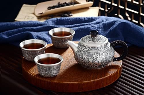 Gohq 999 Стерлинг сребрен кинески сет за чај Гонгфу, патни преносни чајни комплети за возрасни со 1 лабава чајник од лисја 3