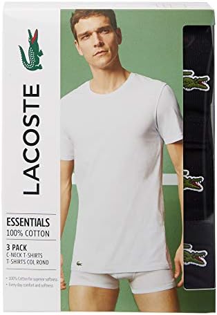 Мажите за мажи Lacoste 3 пакуваат памучни тенок фит маици со екипаж на екипаж