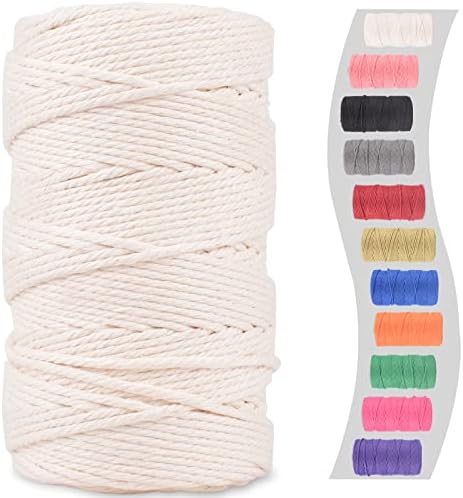 Ксианги макрамем кабел 3мм x 109yards, природен памук Macrame јаже-4 влакно извртено памучно кабел за Macrame Supplies DIY занаети за плетење