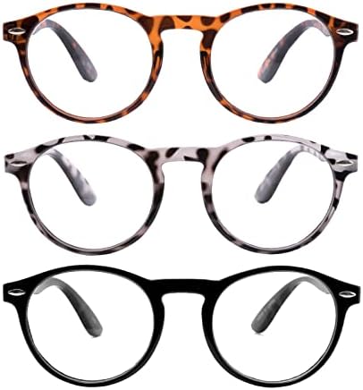 QxAiVMin 3 Еез Очила За Читање Тркалезна Рамка За Жени Мажи, Овални Читачи На Компјутери, Очила Против Отсјај Со Пролетна Шарка