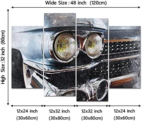 Yeilnm 4 панел wallидна уметност стар гроздобер автомобил слики печати на алатки за транспорт на платно сликање ретро уметнички