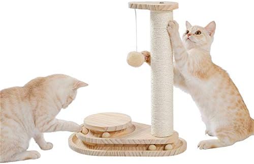 TWDYC Интерактивни Дрвени Мачки Играчка Двослоен Ротирачки Паметни Песна Топката Мачки Гребење Пост Со Висат Топката Миленичиња Интерактивни