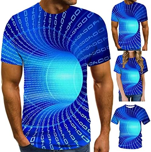 Машки Преголеми Кошули СО 3Д Печатење Графички Оптички Ракави Илузија Кошула Блузи О-Вратот Пролет Лето Тенок Маица Маица