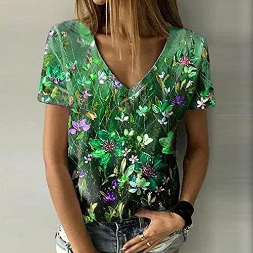Женска Блуза Цветни Графички Блузи Маици Кратки Ракави Против Вратот Секојдневна Летна Есенска Блуза 2023 Мека Удобна Облека