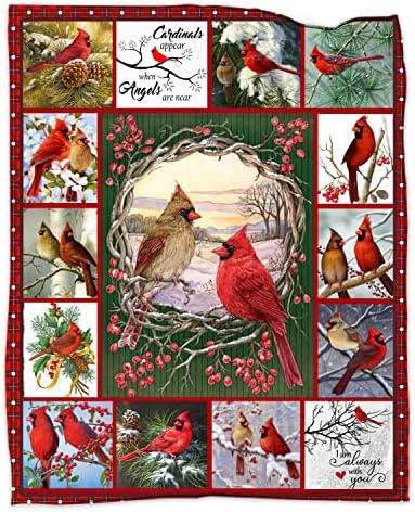 Nvdoxsa Црвениот Кардинал Птица Ќебе, Денот На Вљубените Ќебе Подарок 60 x50 Божиќ Ќебе Подарок За Љубов, Денот На Вљубените Фланелен Ќебиња Подарок