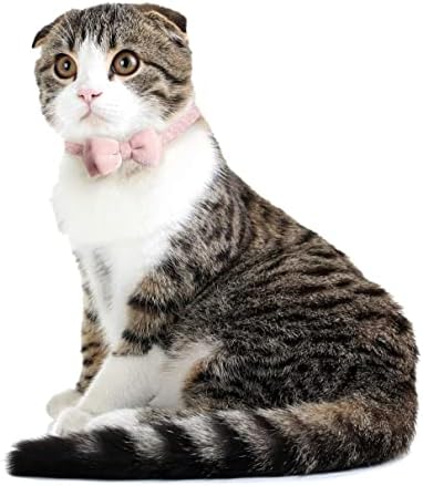 Јака за мачки Отцепена со Bowtie Bell, Розова Јака За Мачиња Со Отстранлива Јака За Машна За Мачки За Мачка Мачка