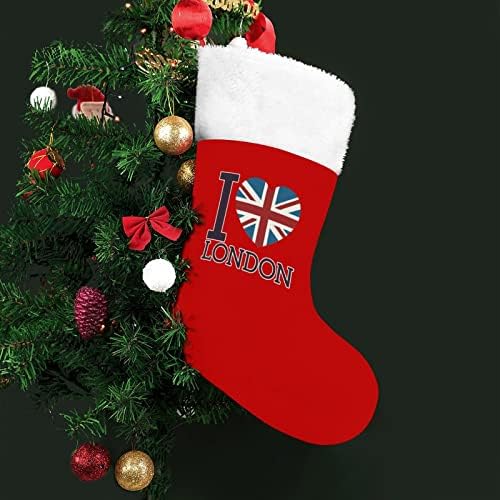 Сакам божиќни чорапи во Лондон Црвен кадифе со бела торба за бонбони Божиќни украси и додаток на семејна забава
