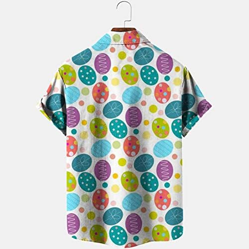 Велигденски врвови за мажи смешни јајца за печатење графички графички лето лето плус големина кратки ракави лапчиња блузи со џебови