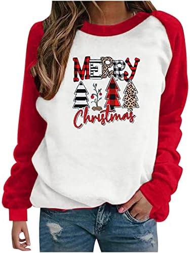 Narhbrg женски симпатични ирваси и ирваси дуксери со долги ракави Божиќни снегулка лесна маичка со лесен пулвер врвови со врвови