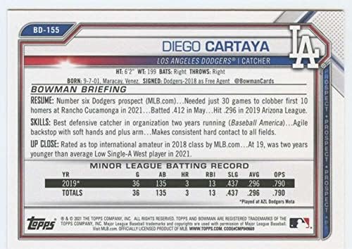 2021 Bowman Draft BD-155 Diego Cartaya RC Rackie Los Angeles Dodgers MLB Baseball Trading Card