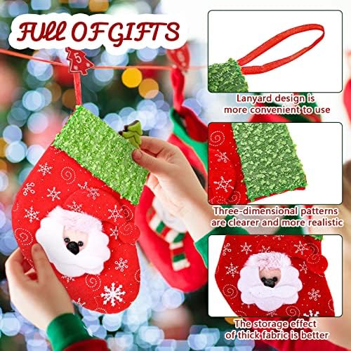 48 парчиња мали божиќни чорапи 6,8 инчи 3Д ирваси Санта Божиќни чорапи за новогодишна елка мини -рефус црвени и зелени бонбони чорапи разновидни