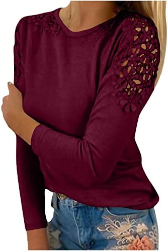 Ga weihua жени случајни надвор од рамото на рамо дами со долги ракави со тркалезна врата маица секси чипка капчиња проточна тунична кошула пуловер
