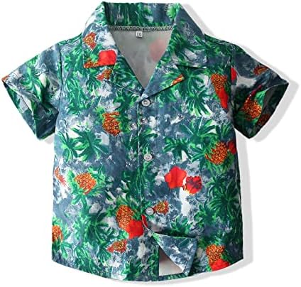 Детето бебе бебе момче со копче надолу кошули Хавајски цртан филм печати тенок-фит кратки ракави кул кошула за фустан симпатична