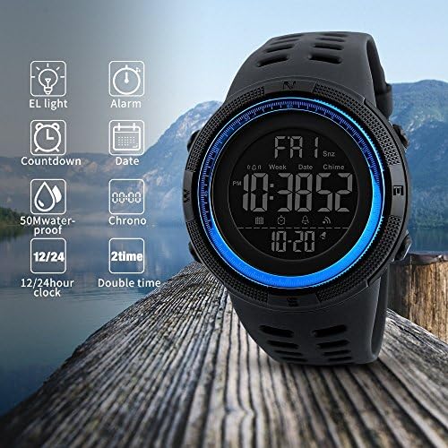 Машки дигитален спортски часовник водоотпорен воен стоп -часовник Одбројување автоматски аларм за датум