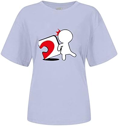 Печатена маица на Денот на в Valentубените, обична тркалезна врата кратка ракав маица мода лабава двојка врвови