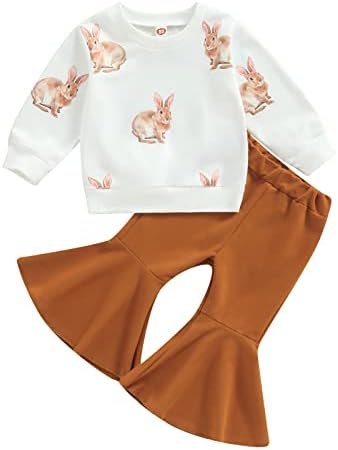 Детско дете бебе девојче Велигденска облека за зајаче долги ракави врвови и запалени панталони сет за Велигденска облека