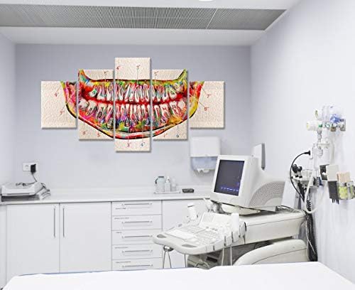 ihappywall големи 5 парчиња заби платно wallидна уметност акварел заби Анатомска уметност принт на платно за стоматолошка клиника канцеларија