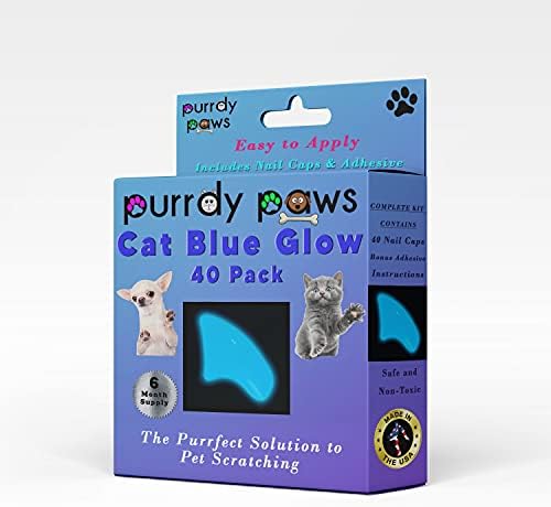 Пурди Шепи 6 Месечно Снабдување Меки Капачиња За Нокти За Мачки Синиот Сјај Во Темнината Големи-Дополнителни Лепила