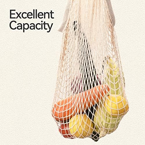 Eslazoer [2 пакувања Комплетно памучни кеси за складирање на жици, Екологија за еднократно и миење на намирници, преносна беж
