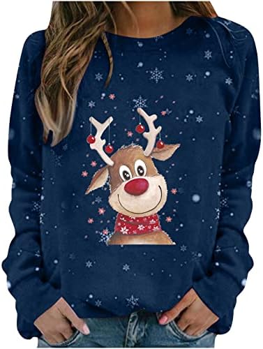 Женски грд Божиќен џемпер Смешно слатко ирваси принтрии кошули со долги ракави паѓаат новини х-ма-екипаки џемпери