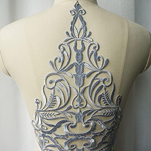 Pdgjg Голема сребрена ткаенина аплики шуплива решетка благородна везена наметка јака шива железо на лепенка за облека за венчаници