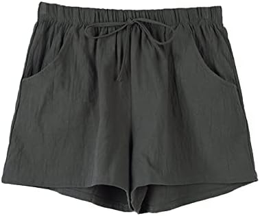 Silunma2021 женски летни обични шорцеви со високи половини од памучни постелнина, кои се склопуваат еластично половината со џебови