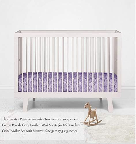 Бакати - 2 пакувања Пајсли Флорал 100 проценти памук Перкале Универзално бебе САД Стандардно креветче/кревет за деца со опремени чаршафи
