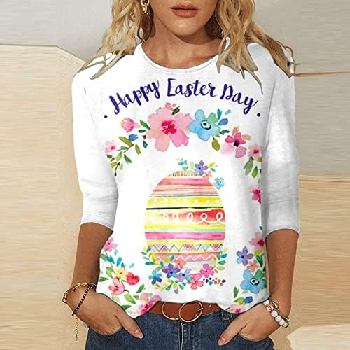 Јангкиги женски Велигденски кошули Обични 3/4 ракав Симпатична зајаче графичка маичка трендовски врвови за туника