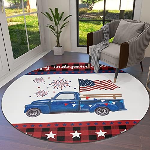 Голем килим за дневна соба за дневна соба, 3-ти килими што не се лизгаат за детска соба, Денот на независноста Американски камион со знамиња