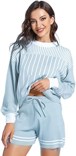 Козипоин женски облеки од 2 парчиња шарени плетени екипи на џемпери за џемпери, поставени со зачувување