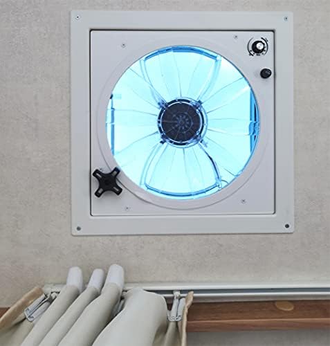 Rvlovent 12V RV покрив вентилатор вентилатор 14 '' 3 Брзина Реверзибилна прирачник за лифт за лифт Кампер ван капакот