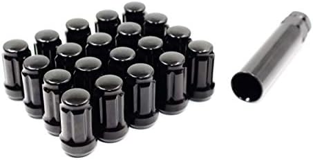 Сет од 20 Veritek 12x1.5 mm Black Spline Drive Tuner Tuner Lug Nuts W/Key 1,40 инчи со должина на конусно седиште за тркала за прилагодено