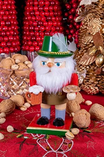 Умни креации Германски Дедо Мраз 7 инчи Традиционална дрвена оревчеста, празничен Божиќен декор за полици и табели