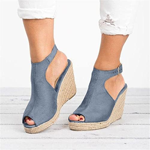 2023 Нови сандали за жени модни клинови високи потпетици римски чевли цврста боја, случајна лента за токи, лизгање на чевли на плажа