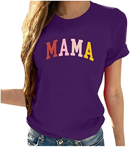 Женска мајка Ден Маица Мама Печатење Лето Блузи Пуловер Краток Ракав Маица Блузи Облечени Блузи Плус Големина