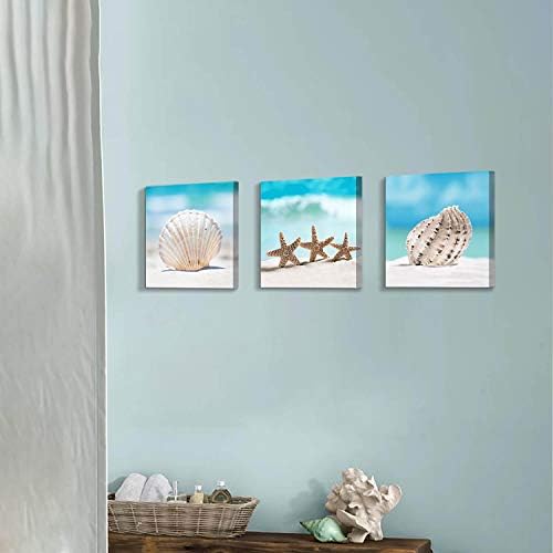 Starfish & Seashells Canvas Wallидна уметност: Сина плажа тема песочна уметност сликарство за детска соба