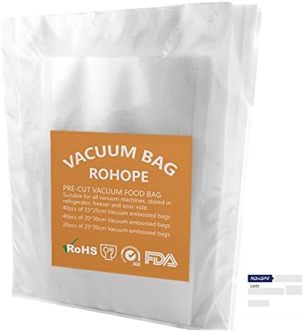 Торби за заптивки на вакуум Rohope, прецизни 100 брои, 6 x10, 8 x12, 10 x12, тешка должност, комерцијална оценка, wairsafe замрзнување на БПА