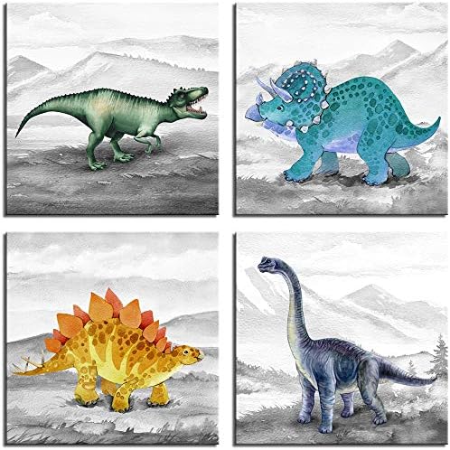 Диносаурус декор wallидни уметности отпечатоци идеја за расадник и детска соба платно wallидна уметност акварел диносаурус соба wallидни