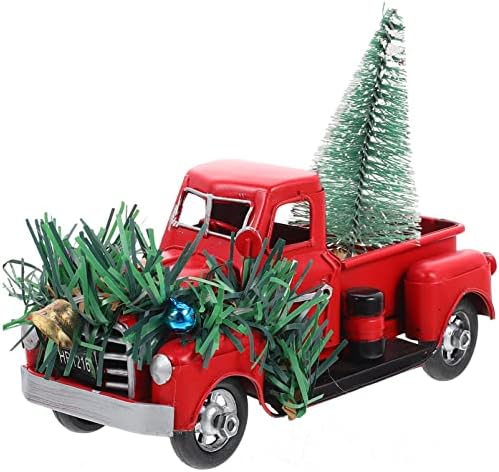 Абаодам Црвен Метален Камион Божиќна Трпеза Декорација Црвен Камион Со Минијатурен Божиќен Подарок За Новогодишна Елка