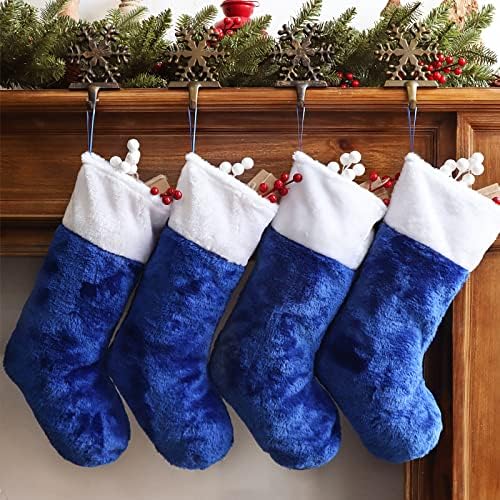 Ivenf Божиќни чорапи, сини и бели кадифни мерцерирани кадифени чорапи 18 инчи 4 компјутери