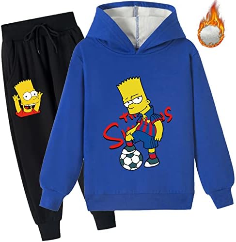 Детска атеекапчиња со долги ракави тренерки за симпсонови четкани панталони со качулка и џогерски панталони, џемпер за џемпери за момчиња
