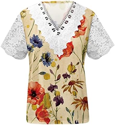 Xiaxogool Boho Бизнис обични врвови за жени кратки ракави со кратки ракави со блуза со цвеќиња од цвеќиња од цвеќиња 2023 лето