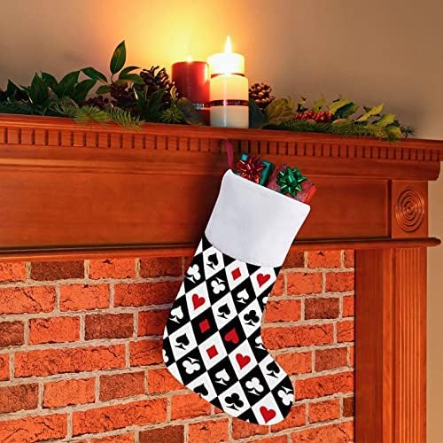 Печатење покер Божиќно порибување Божиќно дрво Камино виси чорапи со кратка кадифен манжетна за украсување за домашна забава
