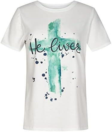 Тинејџерска девојка шарени манжетни градиентски бои, христијански цвет графички врвови, маица кратки ракави екипаж, обични маички