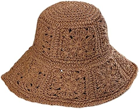 Женска слама сонце капа цветна ткаена корпа капа риболов капа од плажа капа ткаена капаче за преклопување