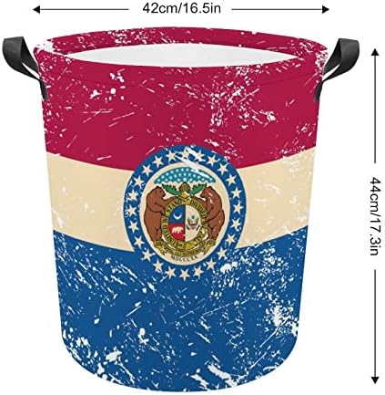 Државно знаме на Мисури, преклопна корпа за перење, водоотпорна торба за складирање на корпи со рачка 16,5 x 16,5 x 17